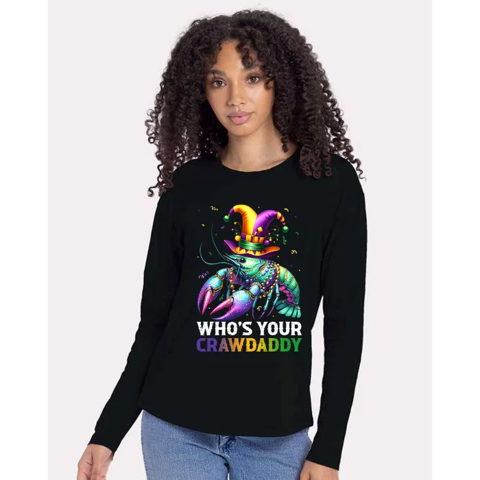 Funny Mardi Gras Whos Your Crawdaddy Crawfish Jester Beads Womens Cotton Relaxed Long Sleeve T-Shirt