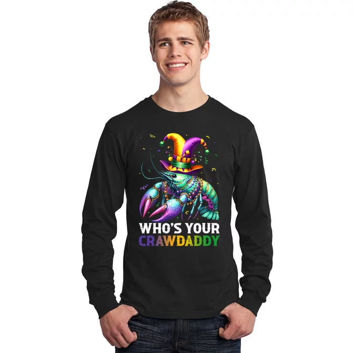 Funny Mardi Gras Whos Your Crawdaddy Crawfish Jester Beads Tall Long Sleeve T-Shirt