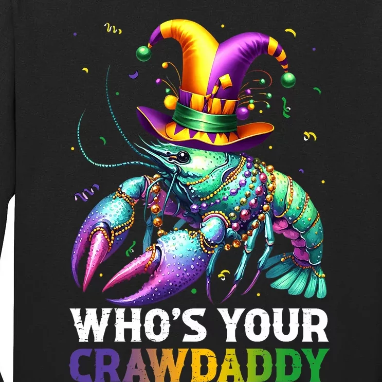 Funny Mardi Gras Whos Your Crawdaddy Crawfish Jester Beads Tall Long Sleeve T-Shirt