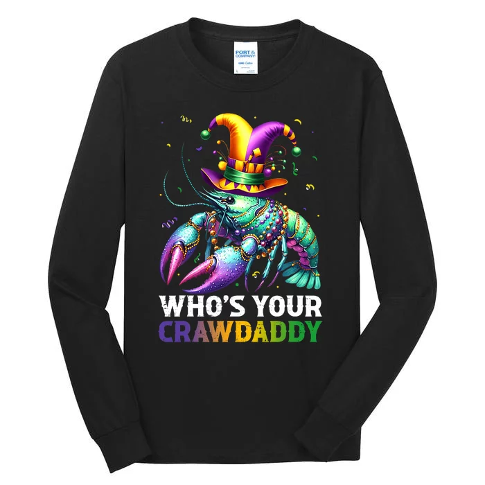 Funny Mardi Gras Whos Your Crawdaddy Crawfish Jester Beads Tall Long Sleeve T-Shirt