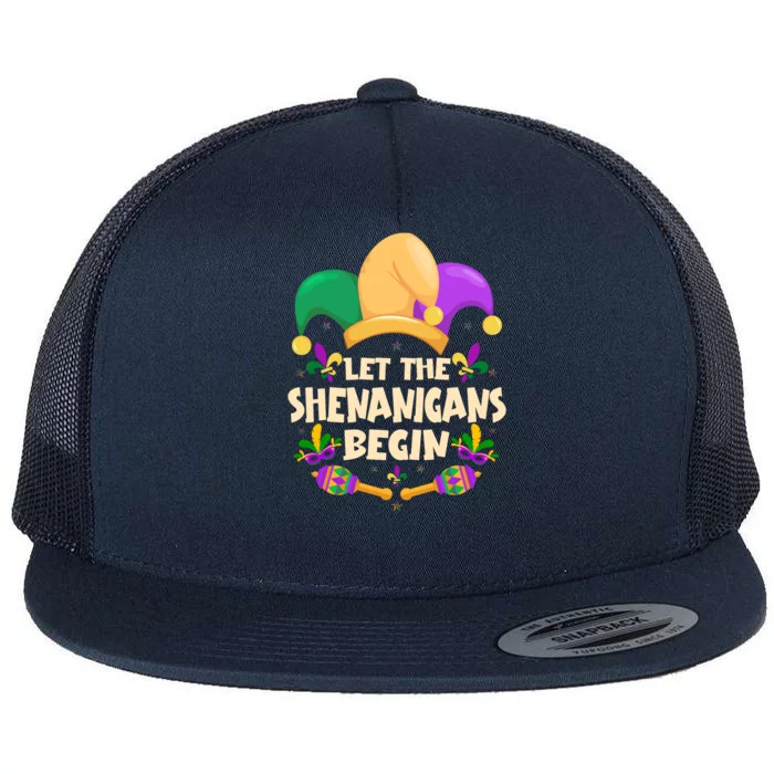 Funny Mardi Gras Let The Shenanigans Begin Flat Bill Trucker Hat