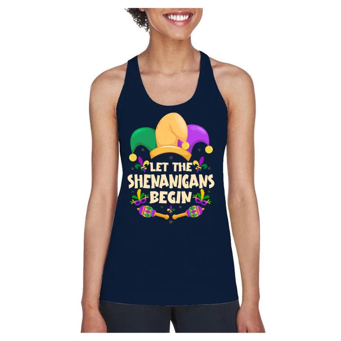 Funny Mardi Gras Let The Shenanigans Begin Women's Racerback Tank