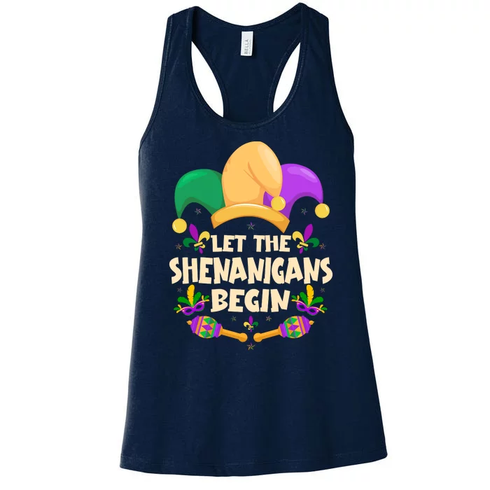 Funny Mardi Gras Let The Shenanigans Begin Women's Racerback Tank