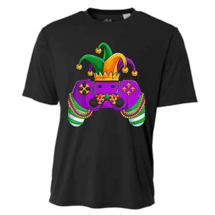 Funny Mardi Gras Video Games Controller Jester Hat Gamer Cooling Performance Crew T-Shirt