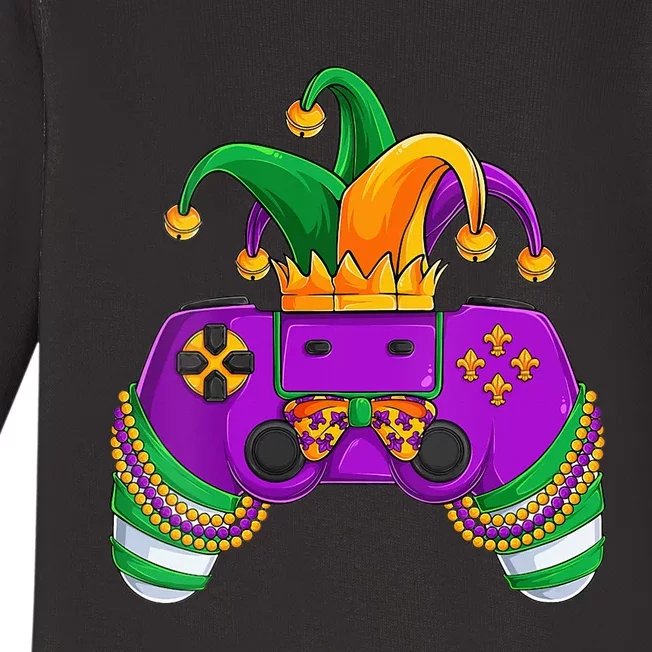 Funny Mardi Gras Video Games Controller Jester Hat Gamer Baby Long Sleeve Bodysuit