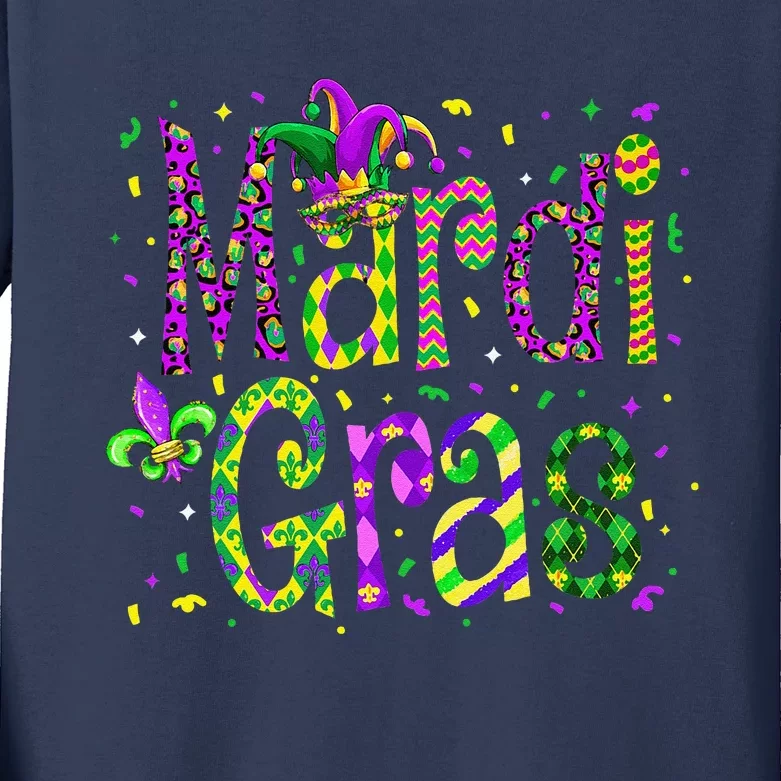 Funny Mardi Gras Parade Jester Hat Kids Long Sleeve Shirt