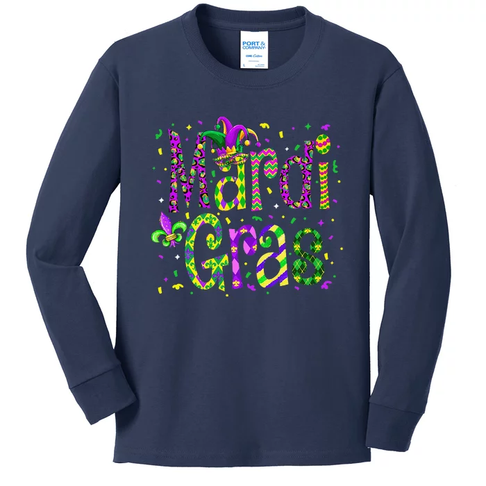 Funny Mardi Gras Parade Jester Hat Kids Long Sleeve Shirt