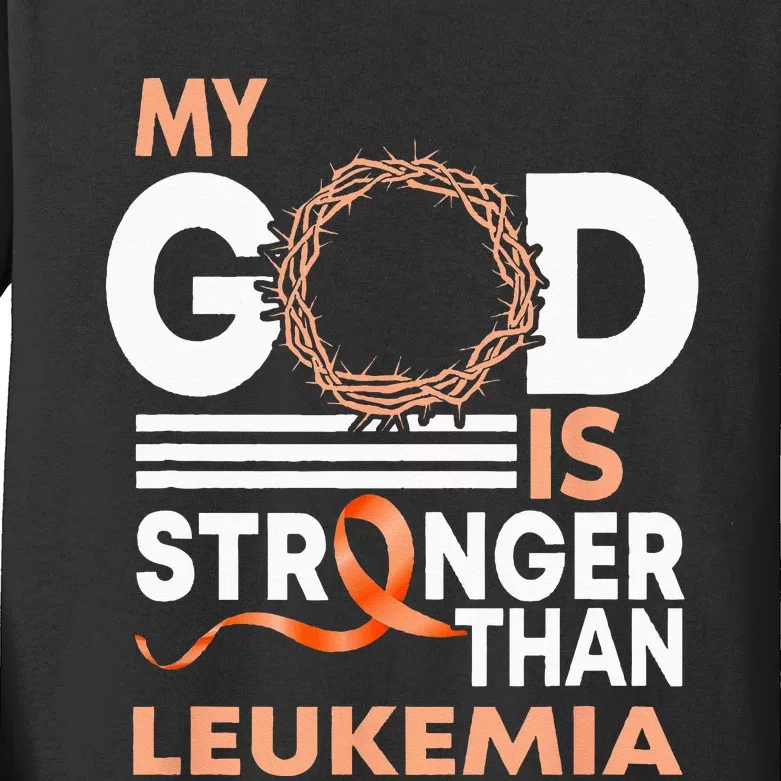 Faith My God Is Stronger Than Leukemia Awareness Ribbon Kids Long Sleeve Shirt