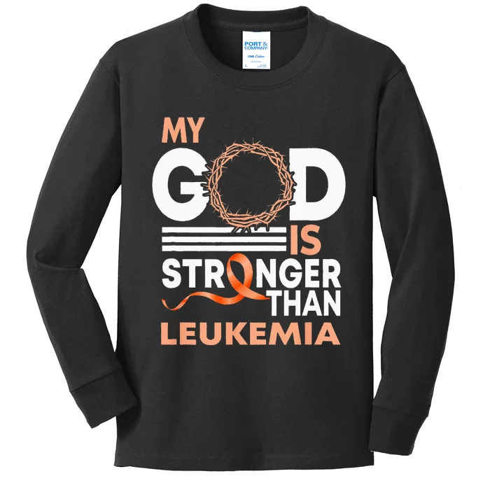 Faith My God Is Stronger Than Leukemia Awareness Ribbon Kids Long Sleeve Shirt