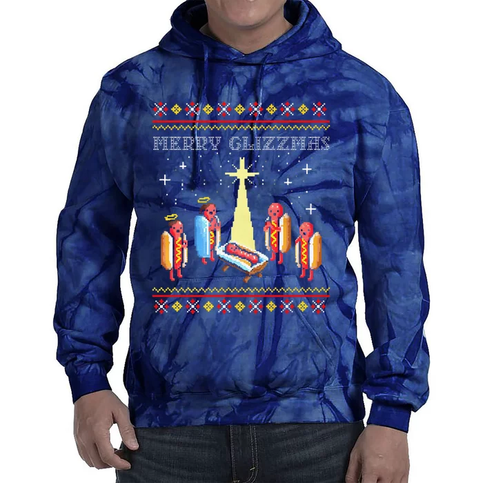 Funny Merry Glizzmas Tacky Merry Christmas Hot Dogs Tie Dye Hoodie