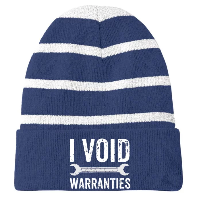 Funny Mechanic Gifts For Him I Void Warranties Striped Beanie with Solid Band