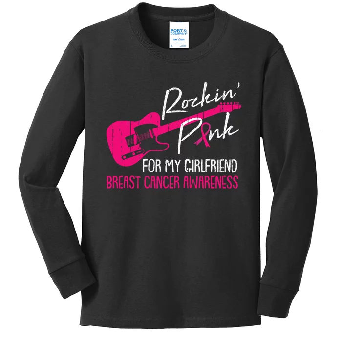 For My Girlfriend Breast Cancer Awareness Boyfriend Warrior Kids Long Sleeve Shirt