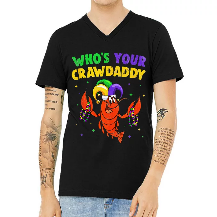 Funny Mardi Gras Who's Your Crawfish Daddy Crawfish V-Neck T-Shirt