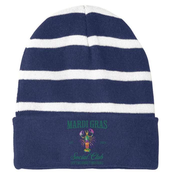 Funny Mardi Gras Est 2024 Social Club Let The Good Time Rolls Striped Beanie with Solid Band