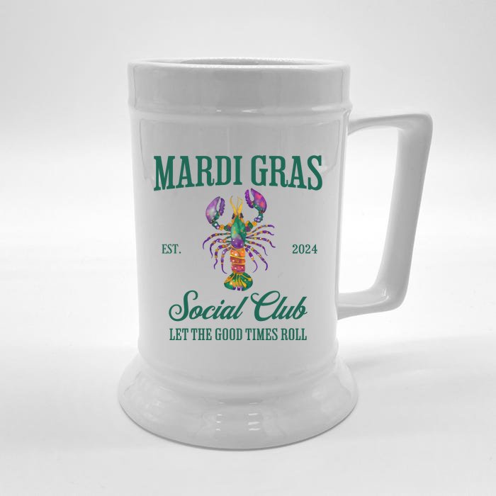 Funny Mardi Gras Est 2024 Social Club Let The Good Time Rolls Front & Back Beer Stein