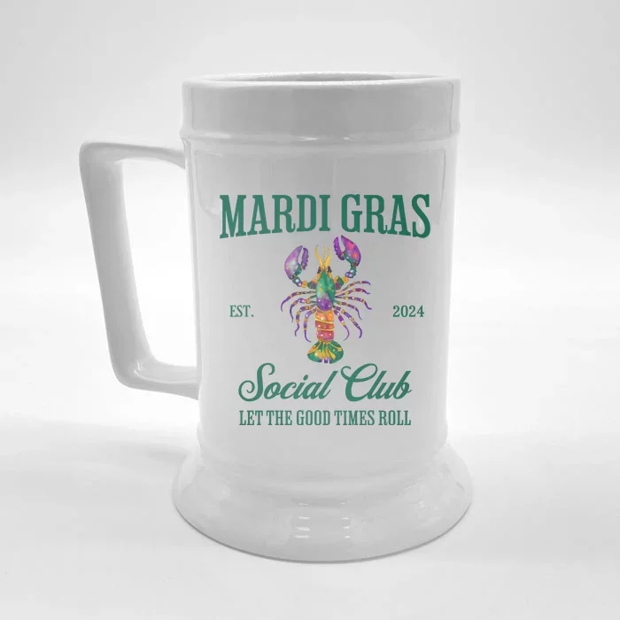 Funny Mardi Gras Est 2024 Social Club Let The Good Time Rolls Front & Back Beer Stein