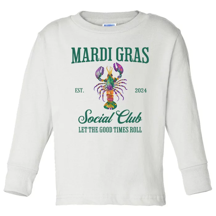 Funny Mardi Gras Est 2024 Social Club Let The Good Time Rolls Toddler Long Sleeve Shirt