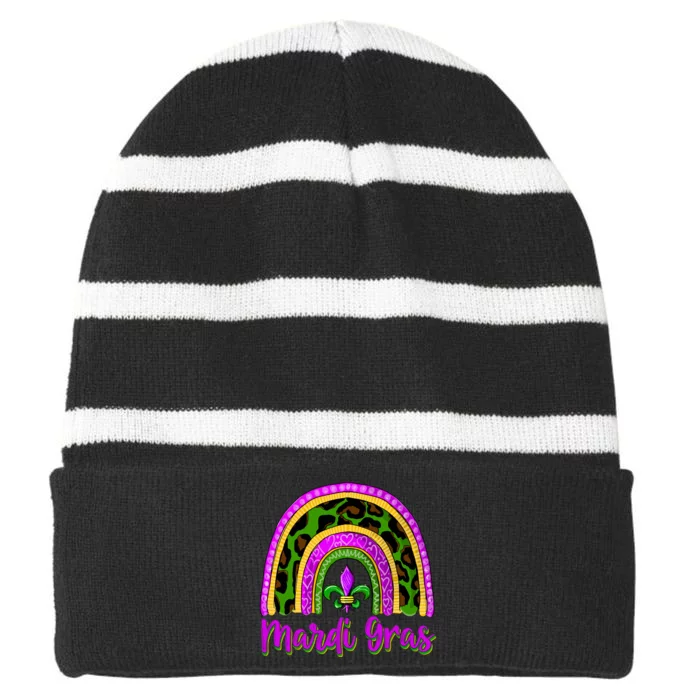 Funny Mardi Gras Parade Outfit Jester Rainbow Wo Girl Striped Beanie with Solid Band