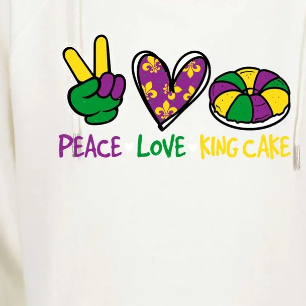 Funny Mardi Gras Festival Party Peace Love King Cake Gift Womens Funnel Neck Pullover Hood