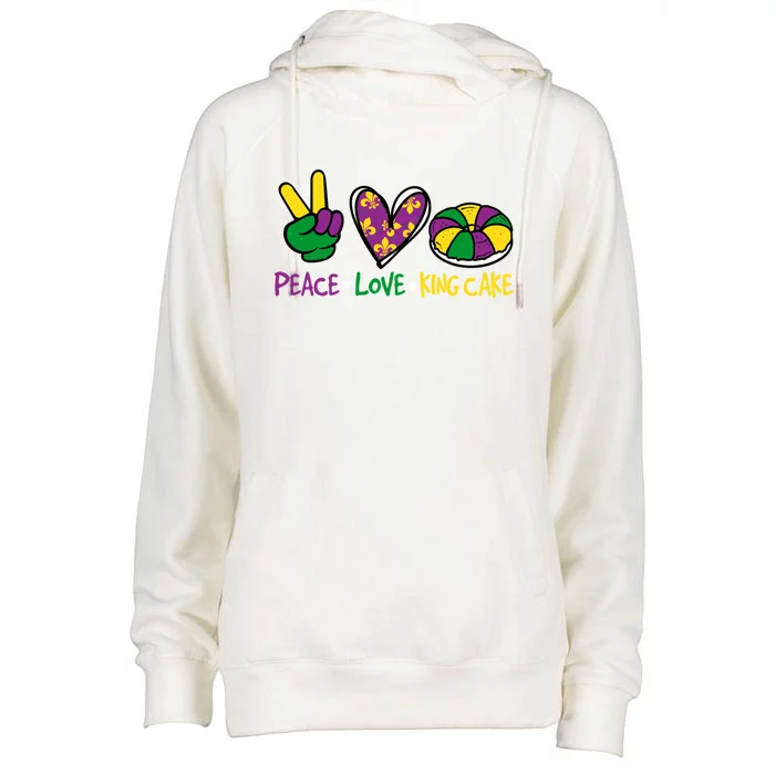 Funny Mardi Gras Festival Party Peace Love King Cake Gift Womens Funnel Neck Pullover Hood