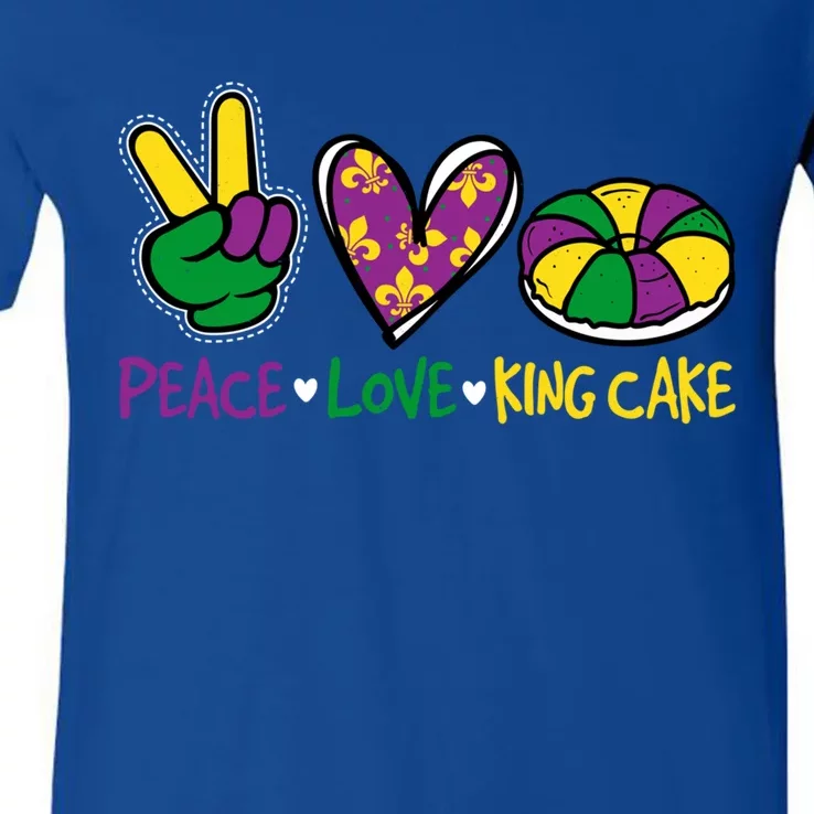 Funny Mardi Gras Festival Party Peace Love King Cake Gift V-Neck T-Shirt