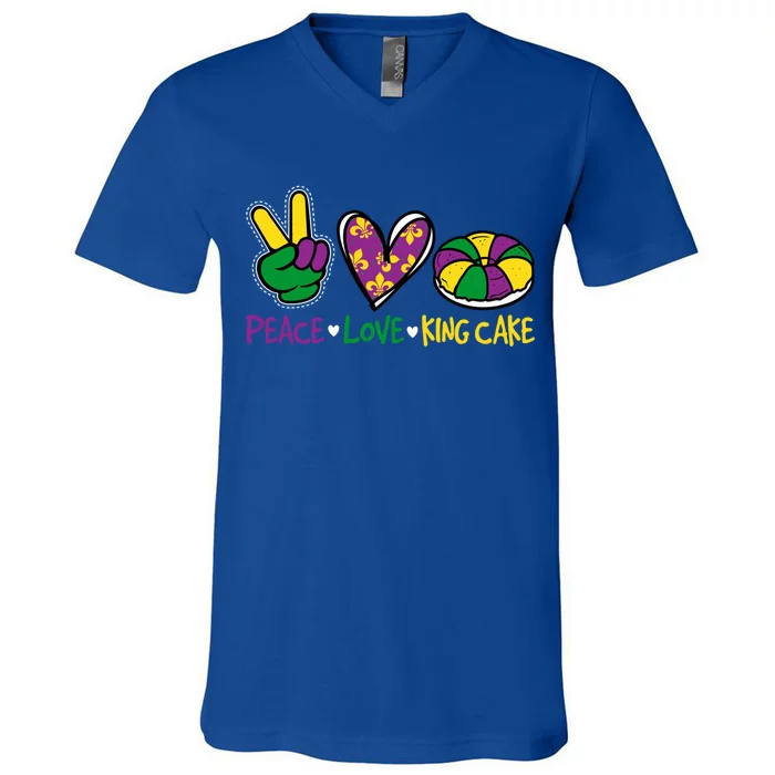 Funny Mardi Gras Festival Party Peace Love King Cake Gift V-Neck T-Shirt