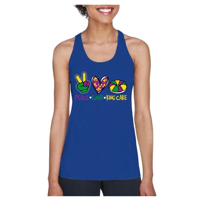 Funny Mardi Gras Festival Party Peace Love King Cake Gift Women's Racerback Tank