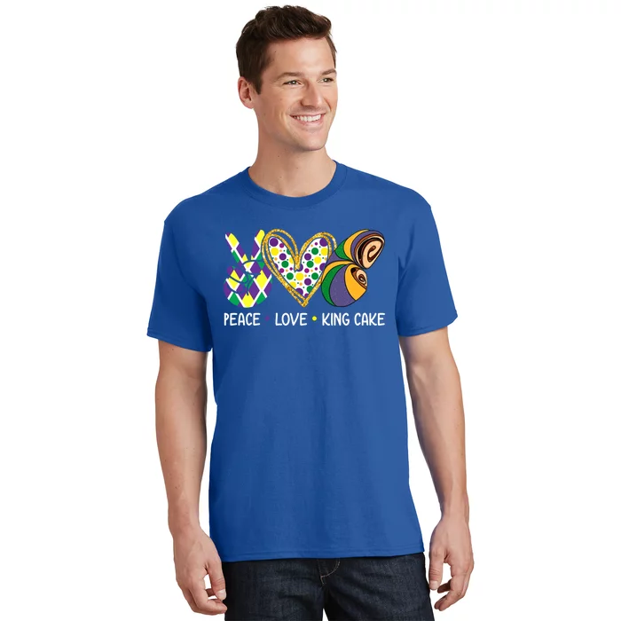 Funny Mardi Gras Festival Peace Love King Cake Party Gift T-Shirt