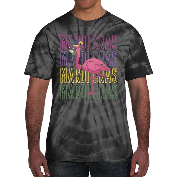 Flamingo Mardi Gras Party Tie-Dye T-Shirt