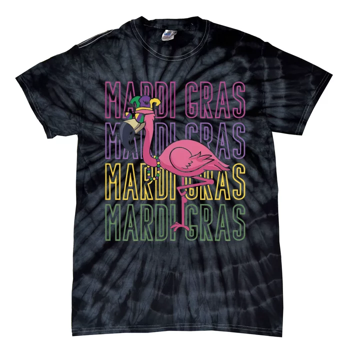 Flamingo Mardi Gras Party Tie-Dye T-Shirt