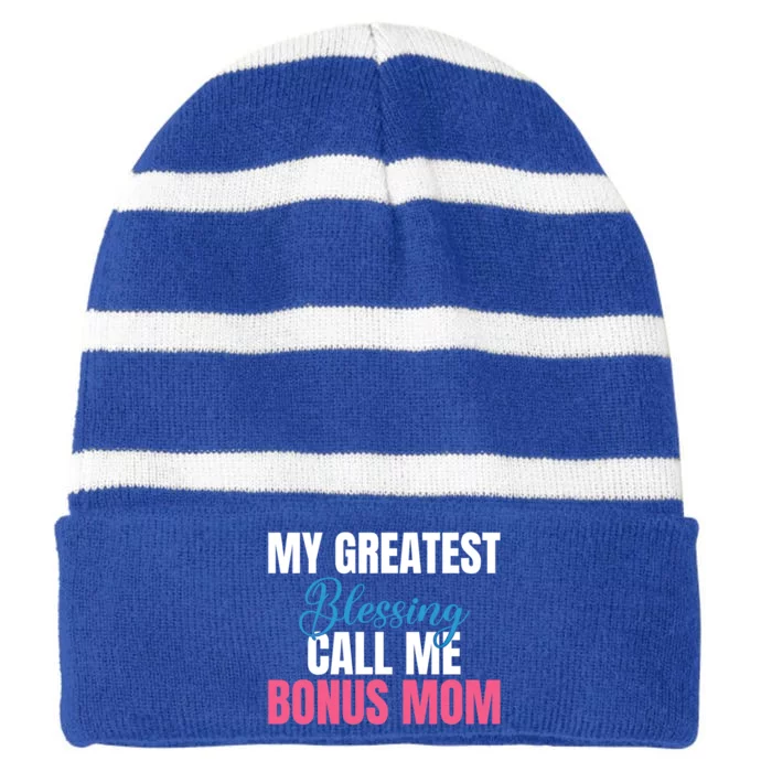 Family My Greatest Blessing Call Me Bonus Mom Gift Striped Beanie with Solid Band