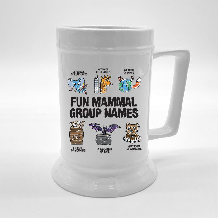 Fun Mammal Group Names Front & Back Beer Stein