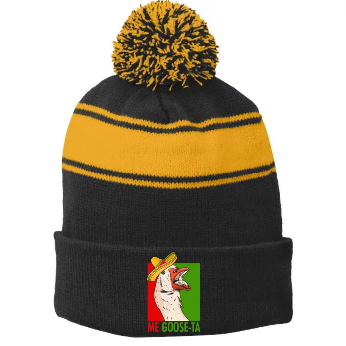 Funny Me Goose Ta Pun For Mexican Poultry Farmer Stripe Pom Pom Beanie