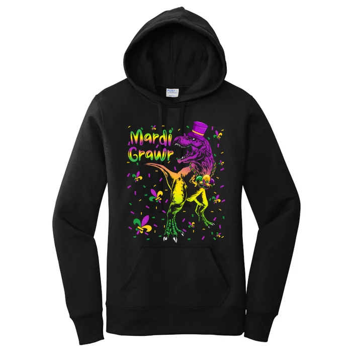 Funny Mardi Gras Festival Grawr Dinosaur Women's Pullover Hoodie