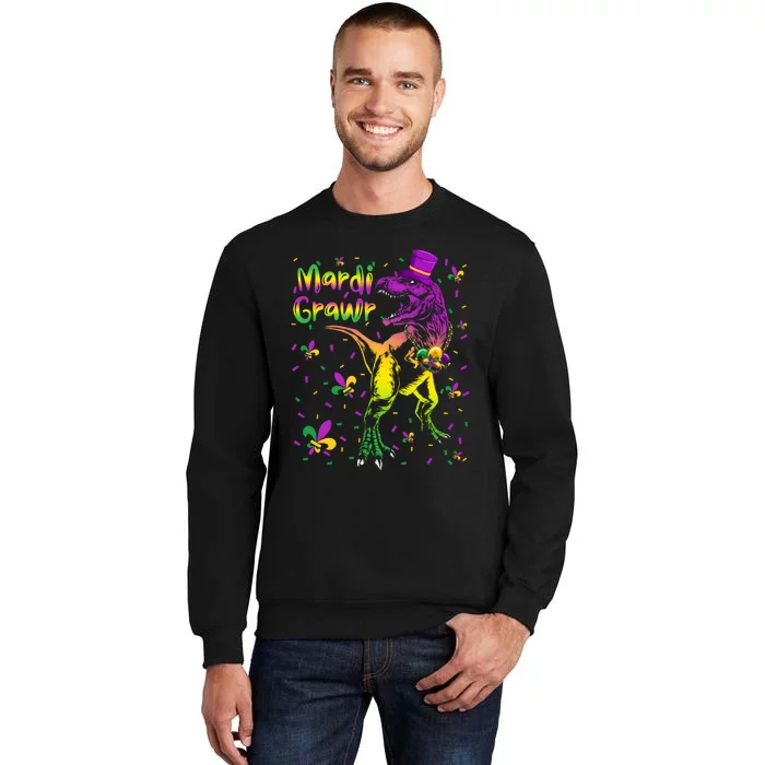 Funny Mardi Gras Festival Grawr Dinosaur Tall Sweatshirt