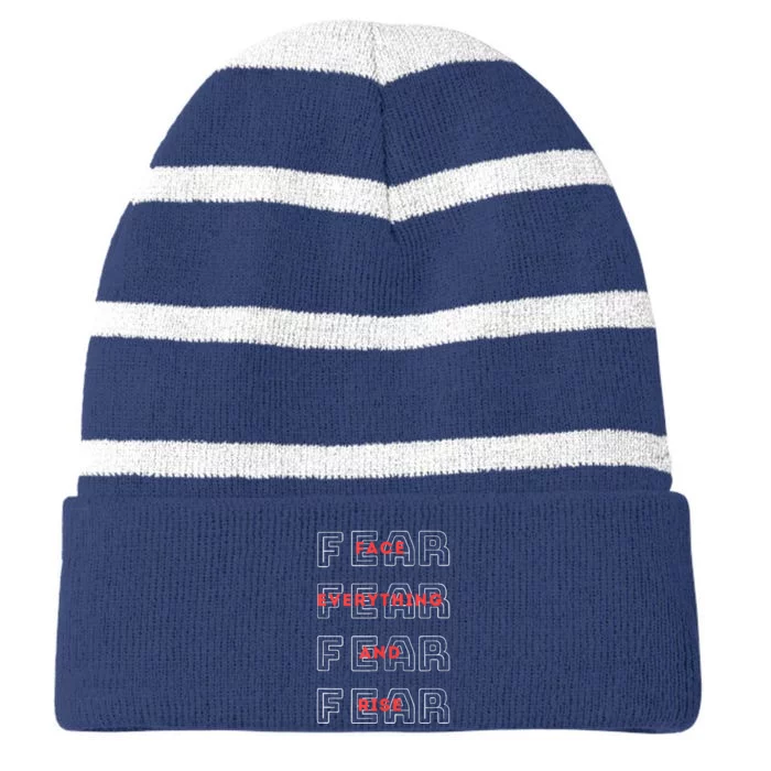 Fearless, Motivational Gym, No Fear, Courage, Phrase/Quote Striped Beanie with Solid Band