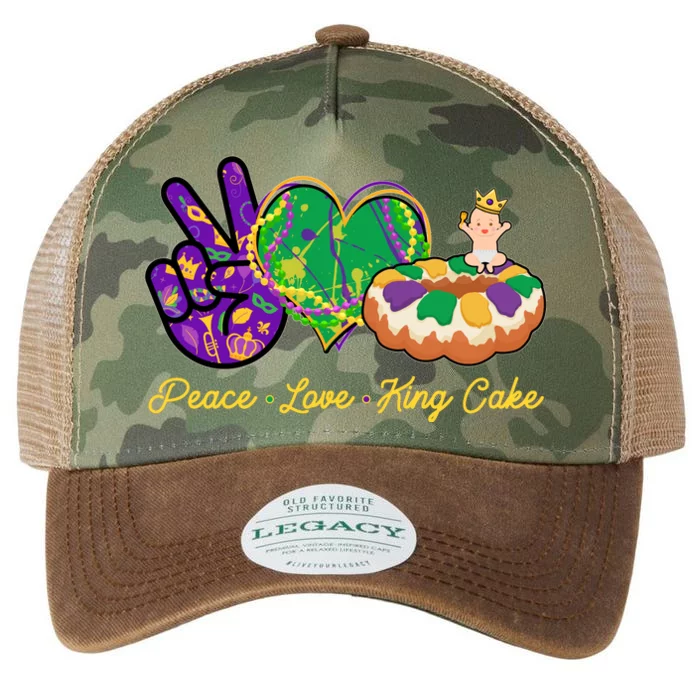 Funny Mardi Gras Peace Love King Cake Legacy Tie Dye Trucker Hat