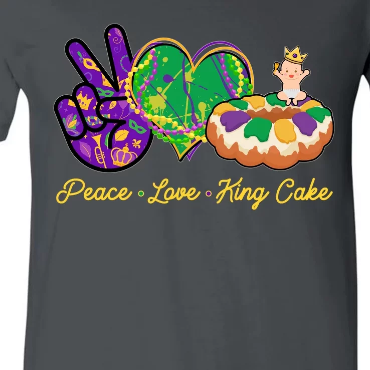 Funny Mardi Gras Peace Love King Cake V-Neck T-Shirt