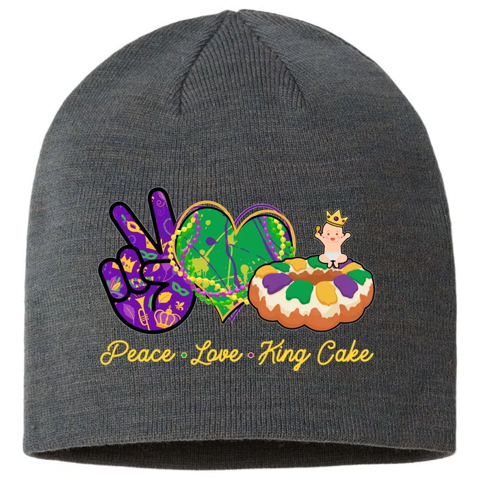 Funny Mardi Gras Peace Love King Cake 8 1/2in Sustainable Knit Beanie