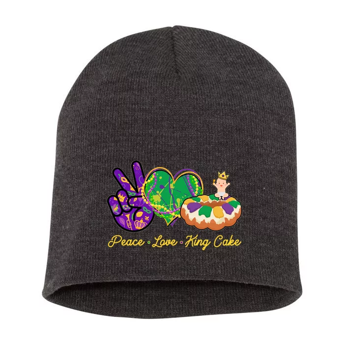 Funny Mardi Gras Peace Love King Cake Short Acrylic Beanie