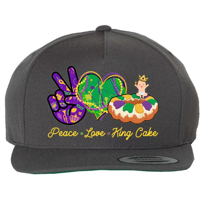 Funny Mardi Gras Peace Love King Cake Wool Snapback Cap