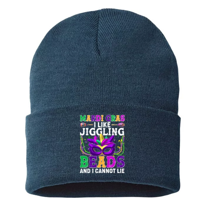 Funny Mardi Gras I Like Jiggling Beads And I Cannot Lie Sustainable Knit Beanie