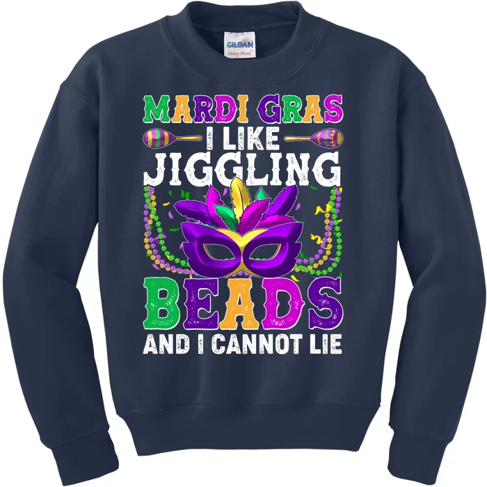 Funny Mardi Gras I Like Jiggling Beads And I Cannot Lie Kids Sweatshirt