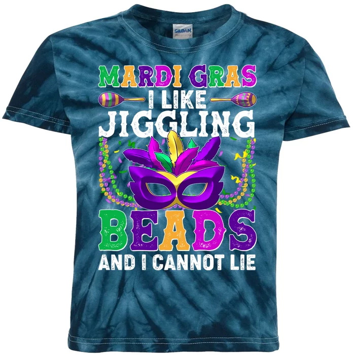 Funny Mardi Gras I Like Jiggling Beads And I Cannot Lie Kids Tie-Dye T-Shirt