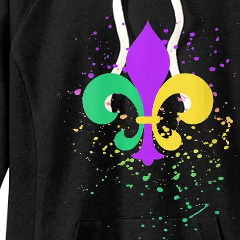 festival Mardi Gras Fleur De Lis Paint Splatter NOLA Women's Fleece Hoodie