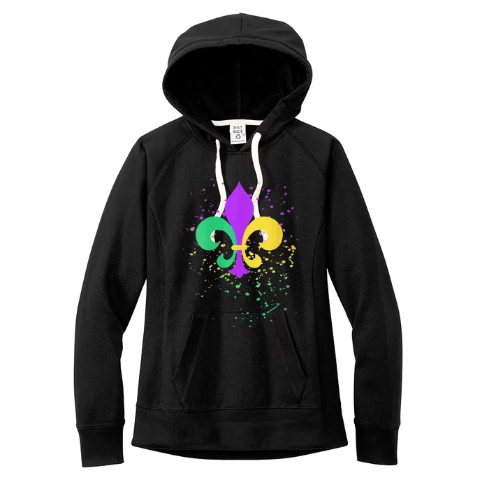 festival Mardi Gras Fleur De Lis Paint Splatter NOLA Women's Fleece Hoodie