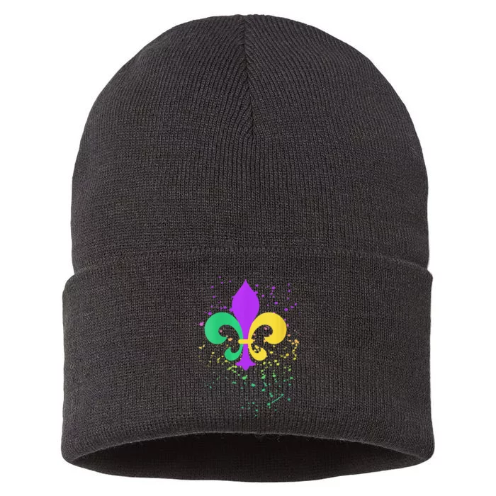 festival Mardi Gras Fleur De Lis Paint Splatter NOLA Sustainable Knit Beanie