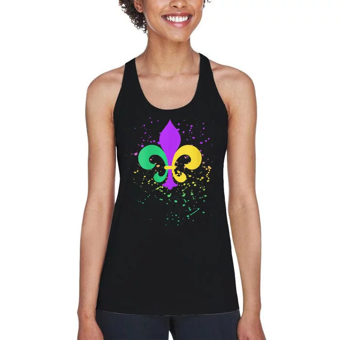 festival Mardi Gras Fleur De Lis Paint Splatter NOLA Women's Racerback Tank