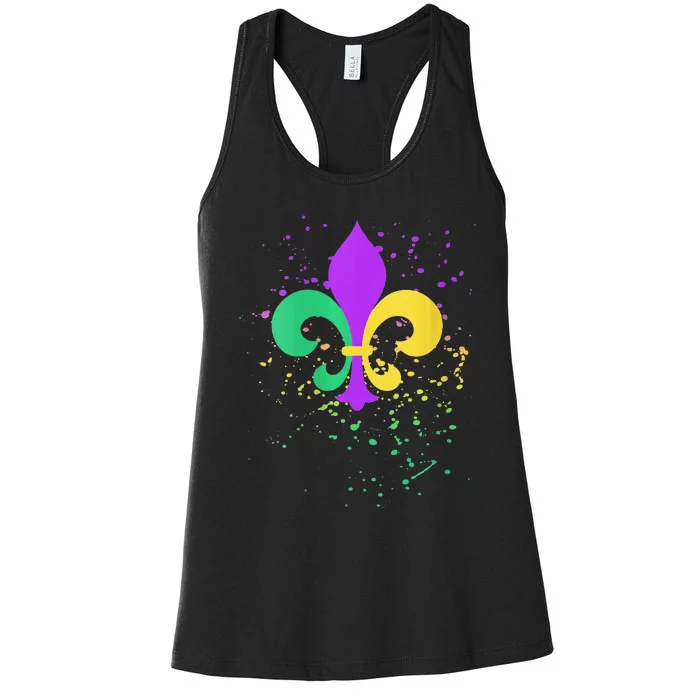 festival Mardi Gras Fleur De Lis Paint Splatter NOLA Women's Racerback Tank