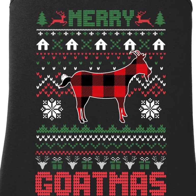 Funny Merry Goatmas Ugly Christmas Sweater Goat Santa Hat Ladies Essential Tank